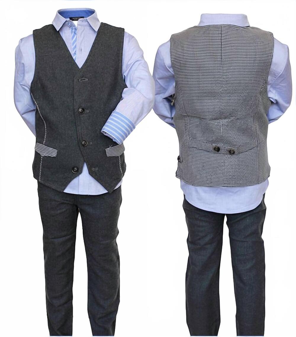 NEW FORE AXEL & HUDSON kids charcoal flannel pant and vest in grey